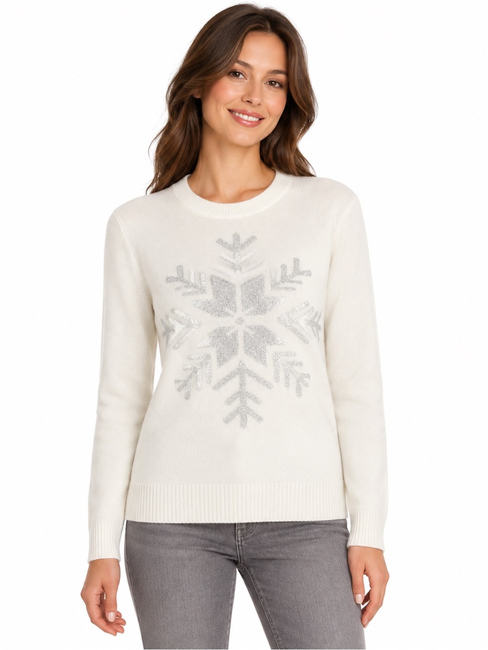 525 America Cream Crewneck Sweater with Silver Snowflake